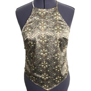 Intimately Free People Scarf Style Satin Top Womens Small Sage Gold Stretch Boho
